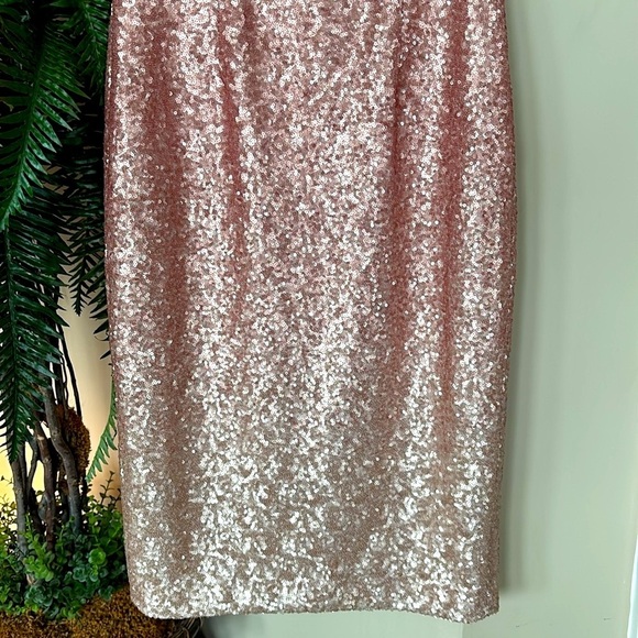 Vince Camuto Off Shoulder Coral Pink Ombre Sequin Dress Midi Sparkly Party - Picture 6 of 15